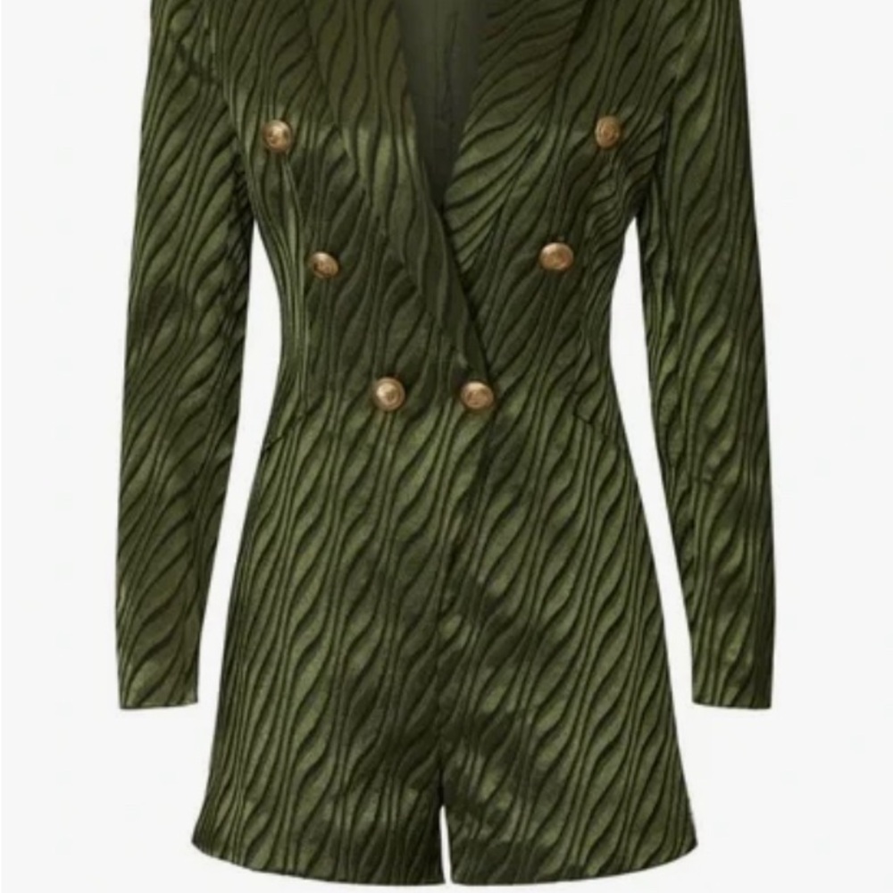 Retrofete Zebra Striped Green Double-Breasted Women's Romper